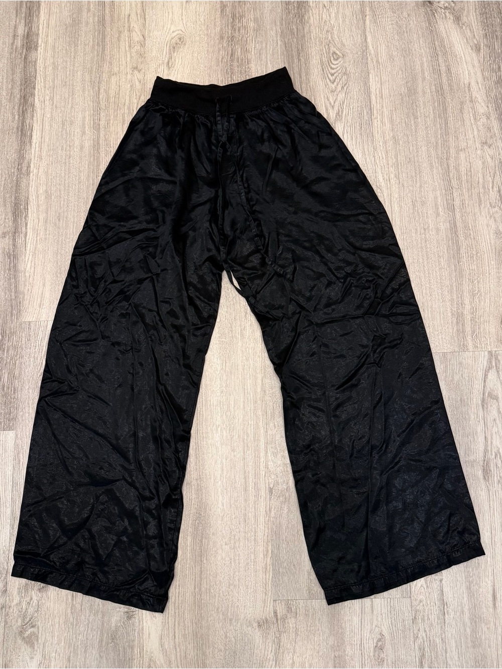 P.J. Harlow Black Satin Lounge Pants XS Made in USA Wide Leg